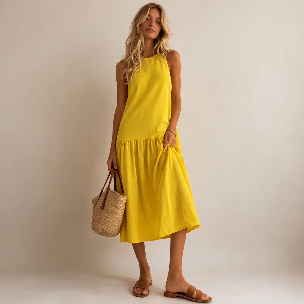 Anthropologie Yellow Drop Waist Relaxed Midi Dress XS